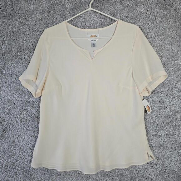 Talbots Tops - Vintage Talbots Shirt Womens 16 Cream Pure Silk Short Sleeve Lined Dressy Office